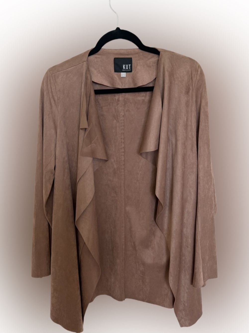 Kut from the Kloth Taupe Draped Open-Front Suede-Look Jacket womens size M